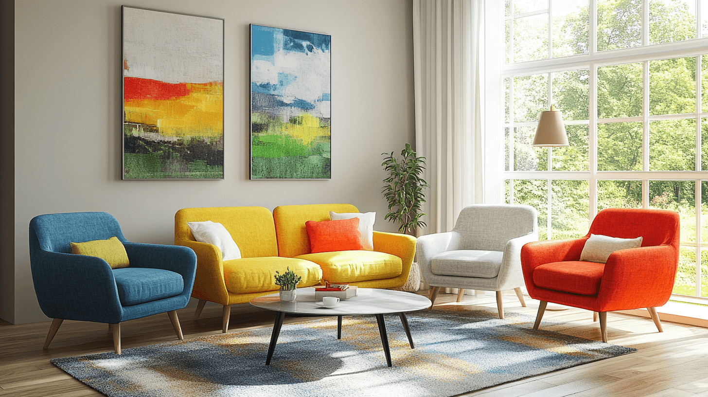 Combinación de muebles de colores con elementos neutros