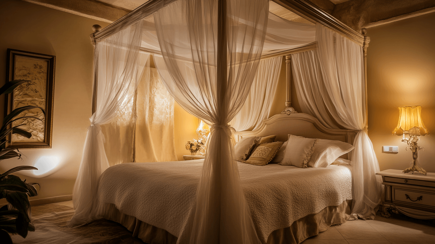 Sueños románticos en el dormitorio: cama con dosel y baldaquín