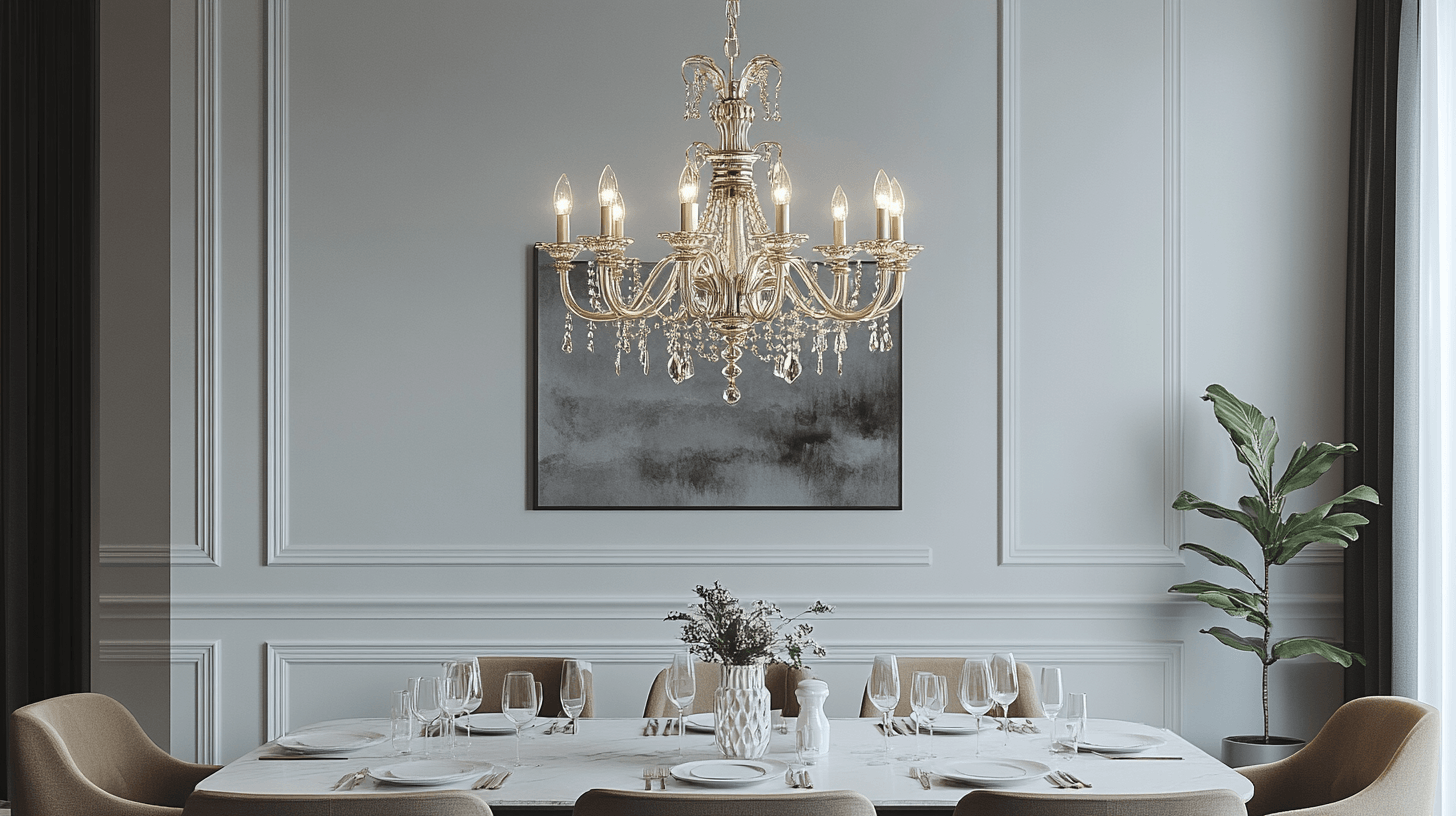 Integración elegante de la lámpara de araña en tu comedor