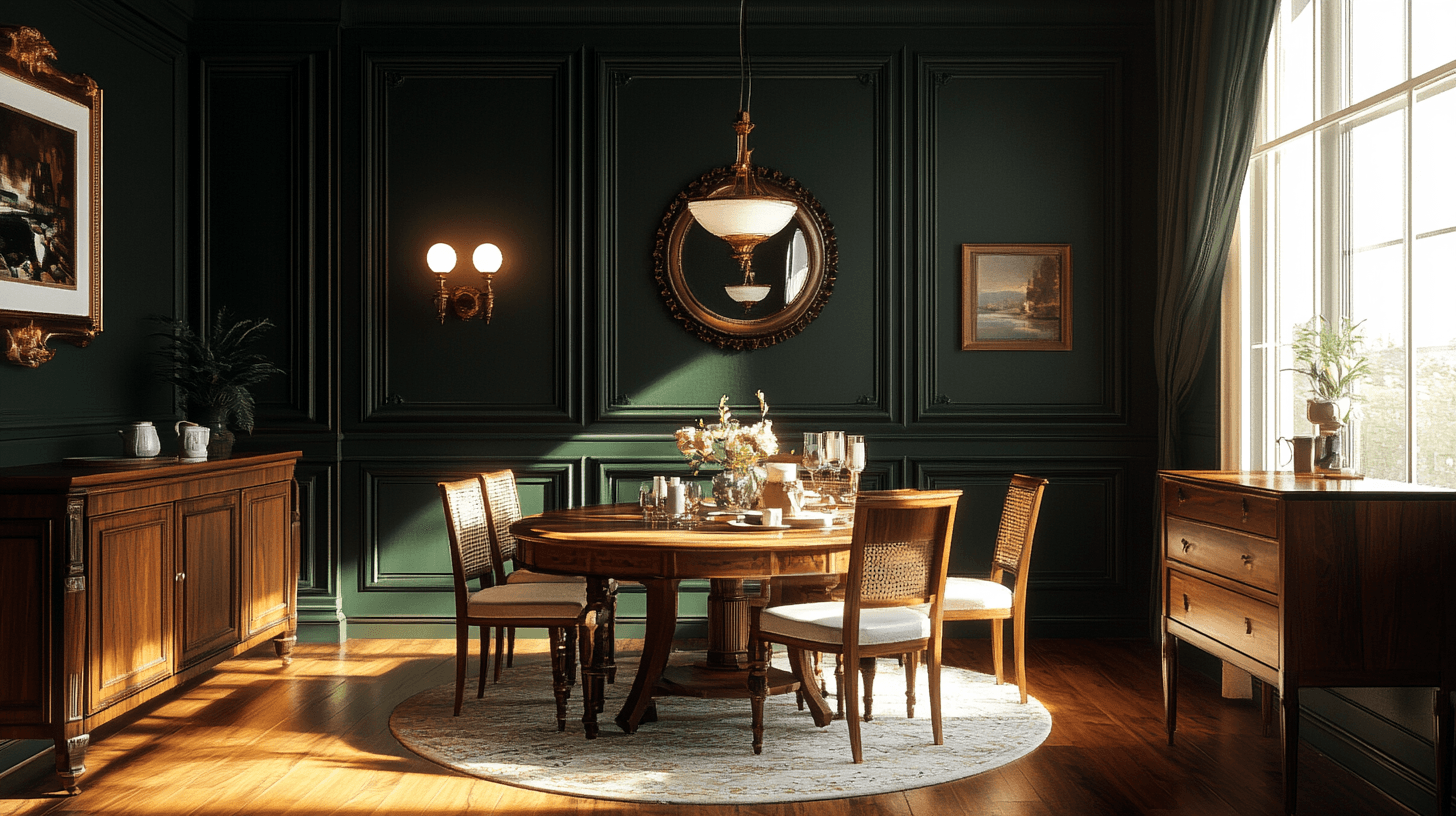 Verde oscuro en el comedor: Elegancia y naturaleza se unen