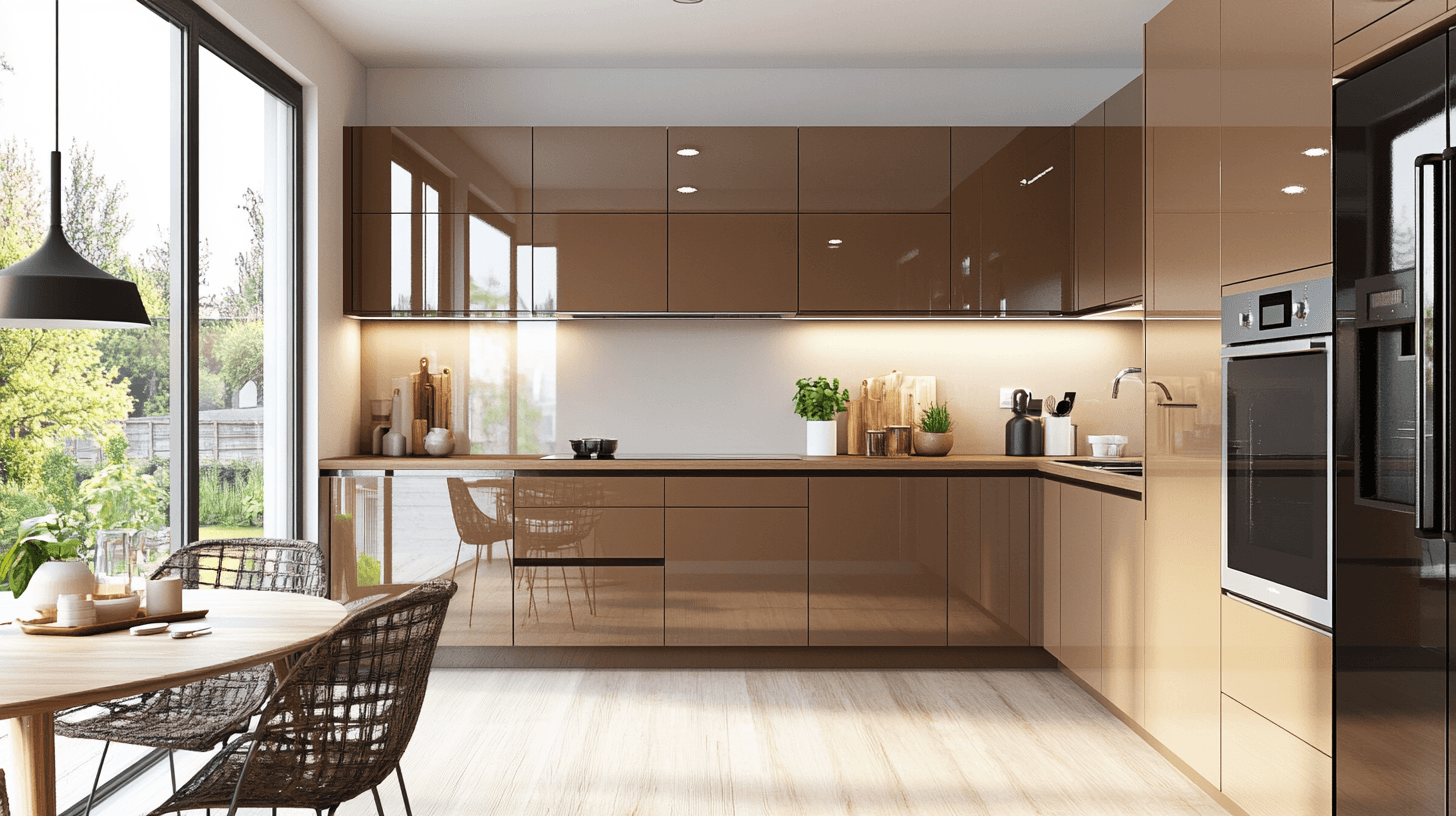 Cocina y comedor en Mocha Mousse