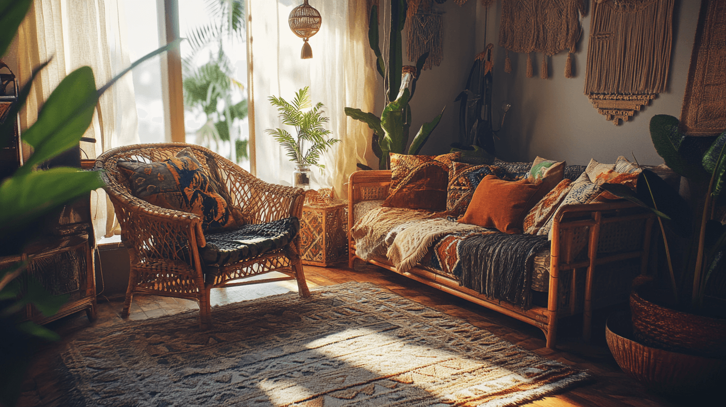 Boho tropical: patrones tropicales y materiales naturales en armonía