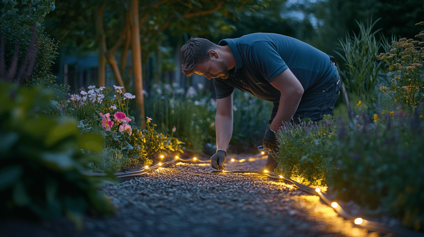 Instalación y colocación de la iluminación del jardín