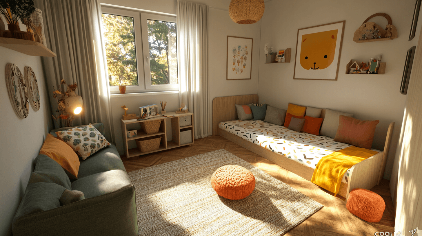 Habitación infantil con área de dormir separada: Funcionalidad y juego