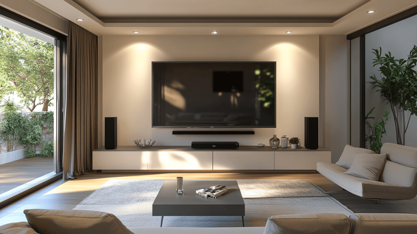 Sala de estar con rincón multimedia moderno: integrar la tecnología de manera elegante