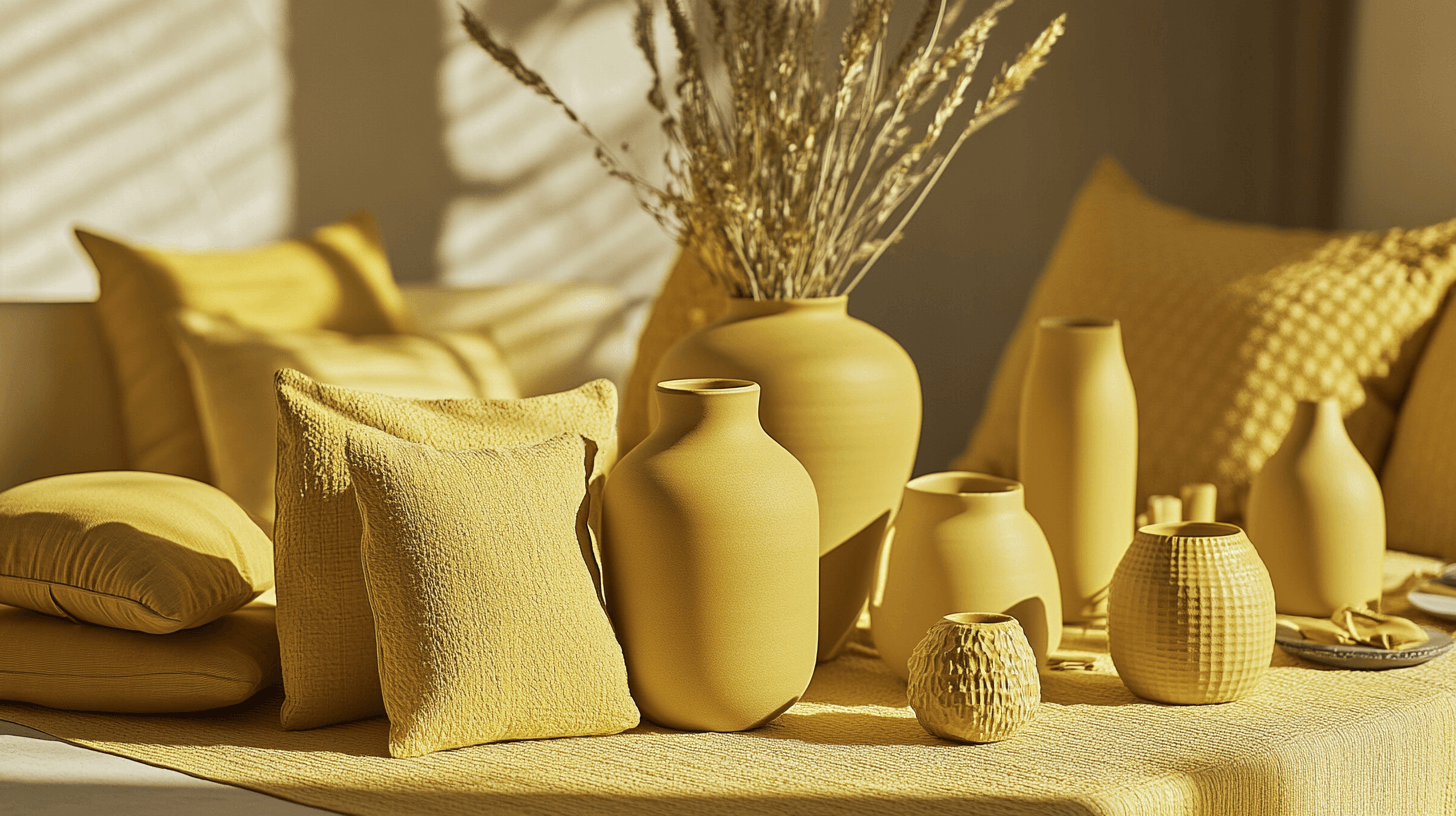 Accesorios decorativos en amarillo mostaza
