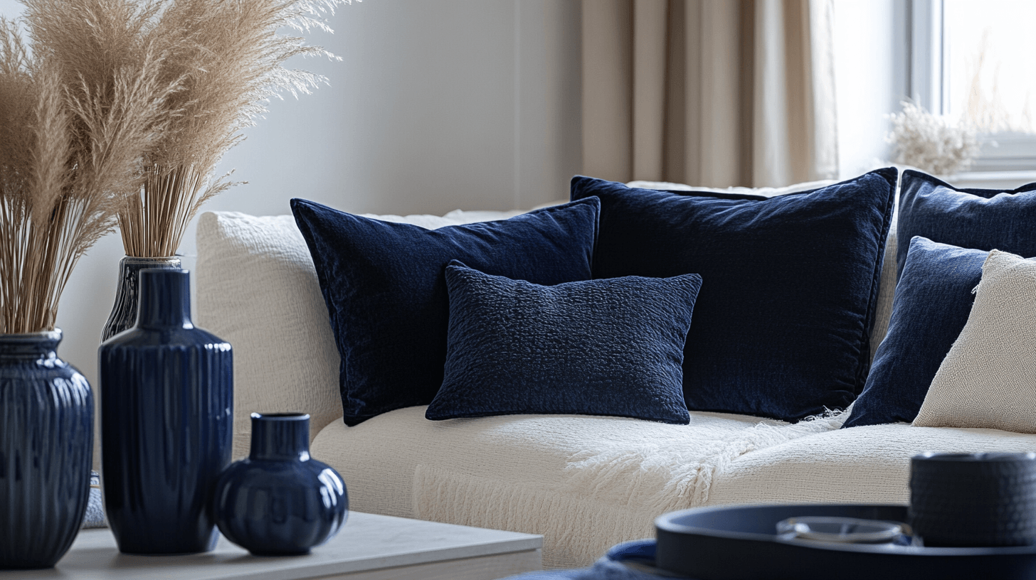 Acentos decorativos en azul oscuro: Pequeños detalles con gran impacto