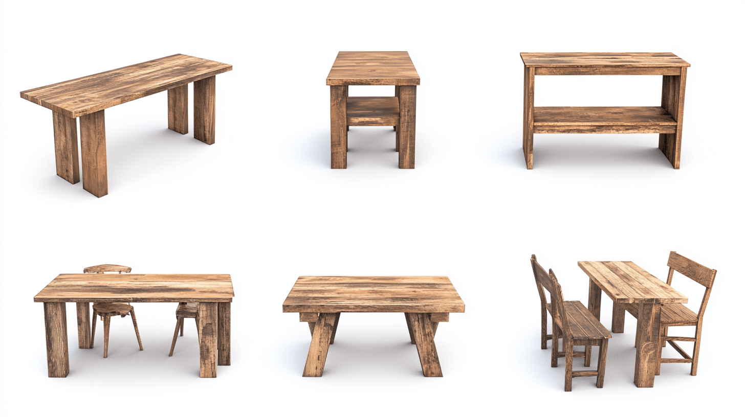 Madera vieja en diferentes categorías de muebles