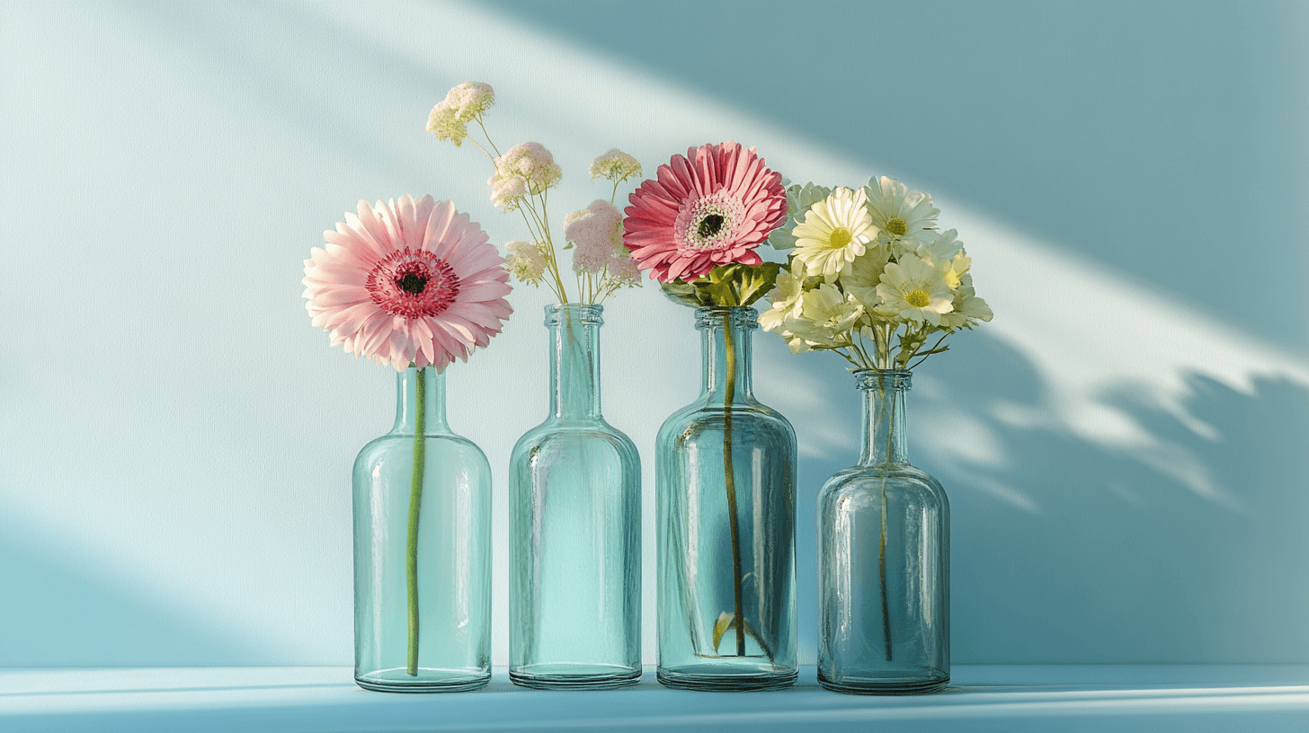 Botellas de vidrio como jarrones elegantes