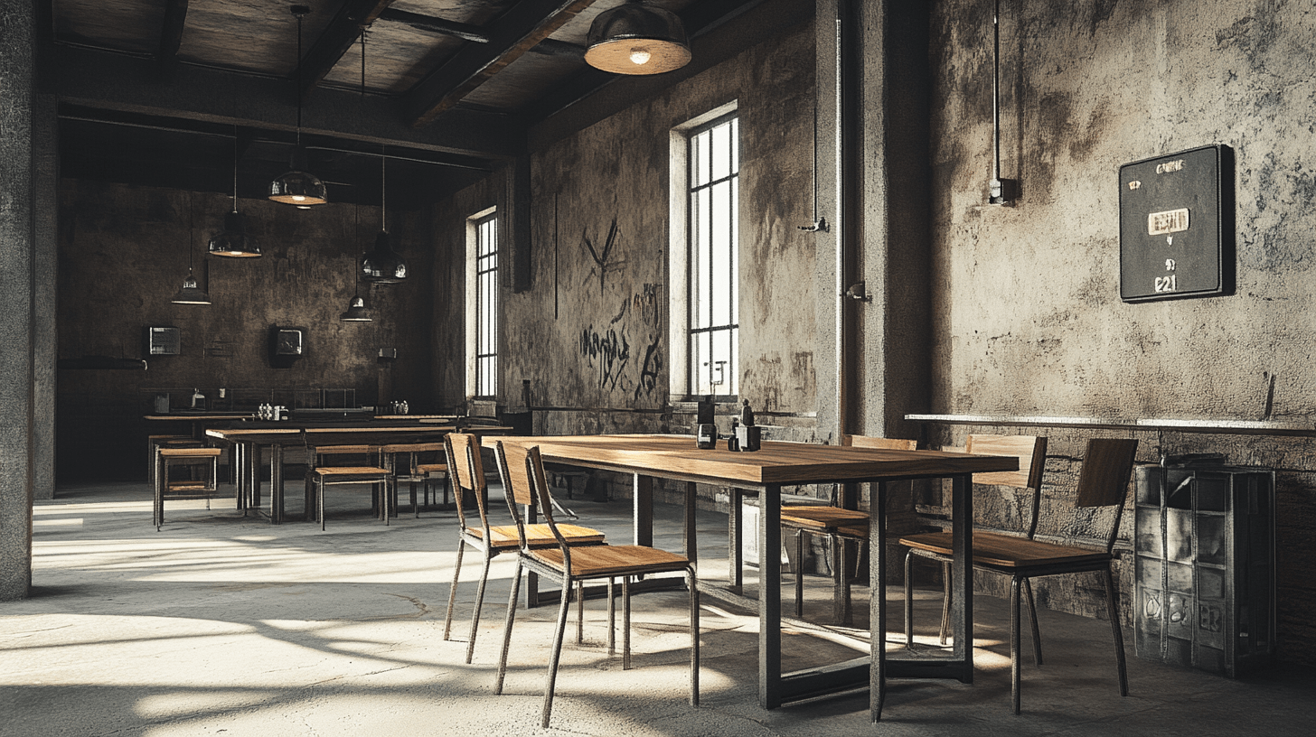 Comedor industrial: Materiales robustos y ambiente urbano