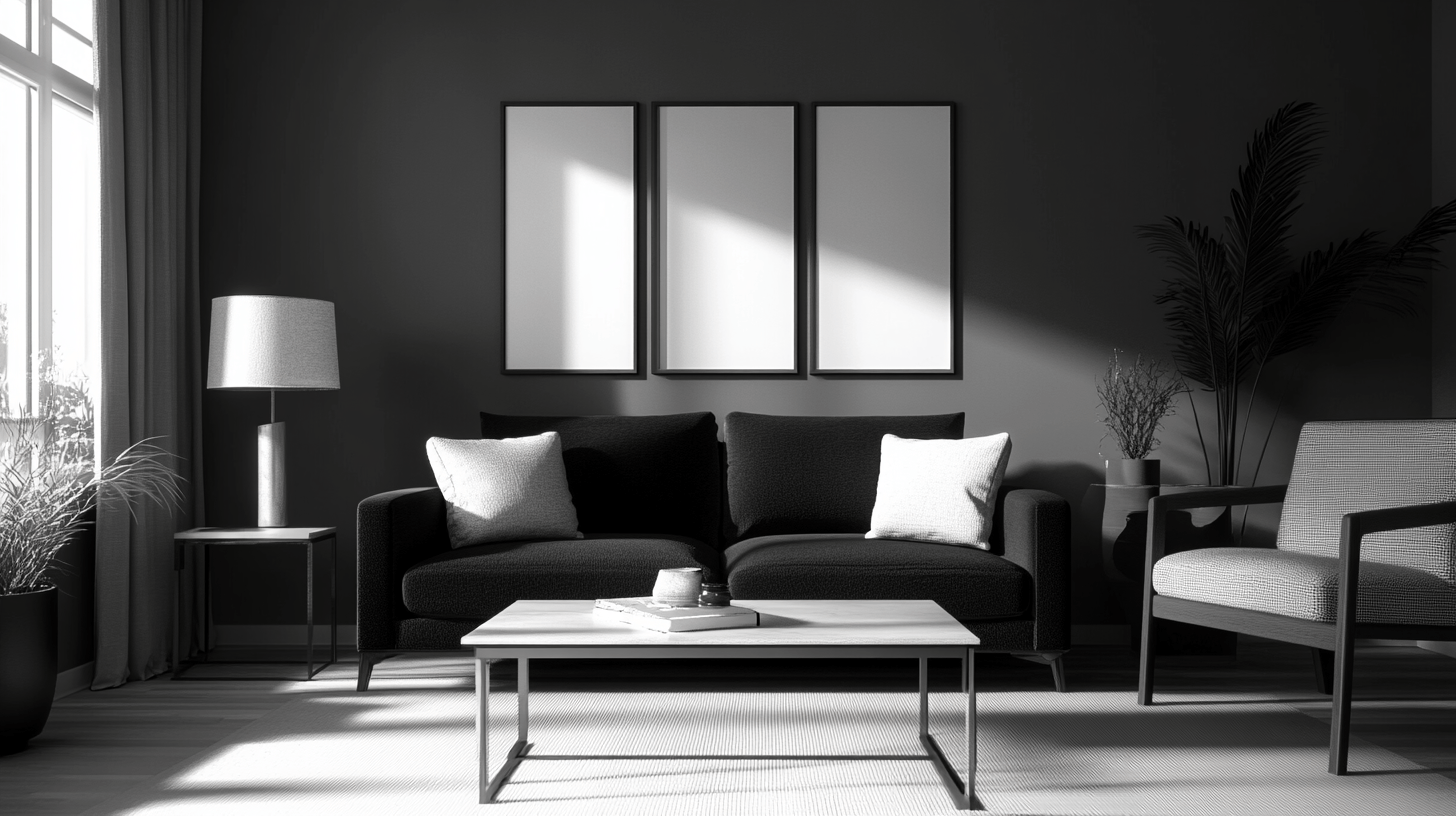 Muebles y decoraciones para un concepto de vivienda monocromático