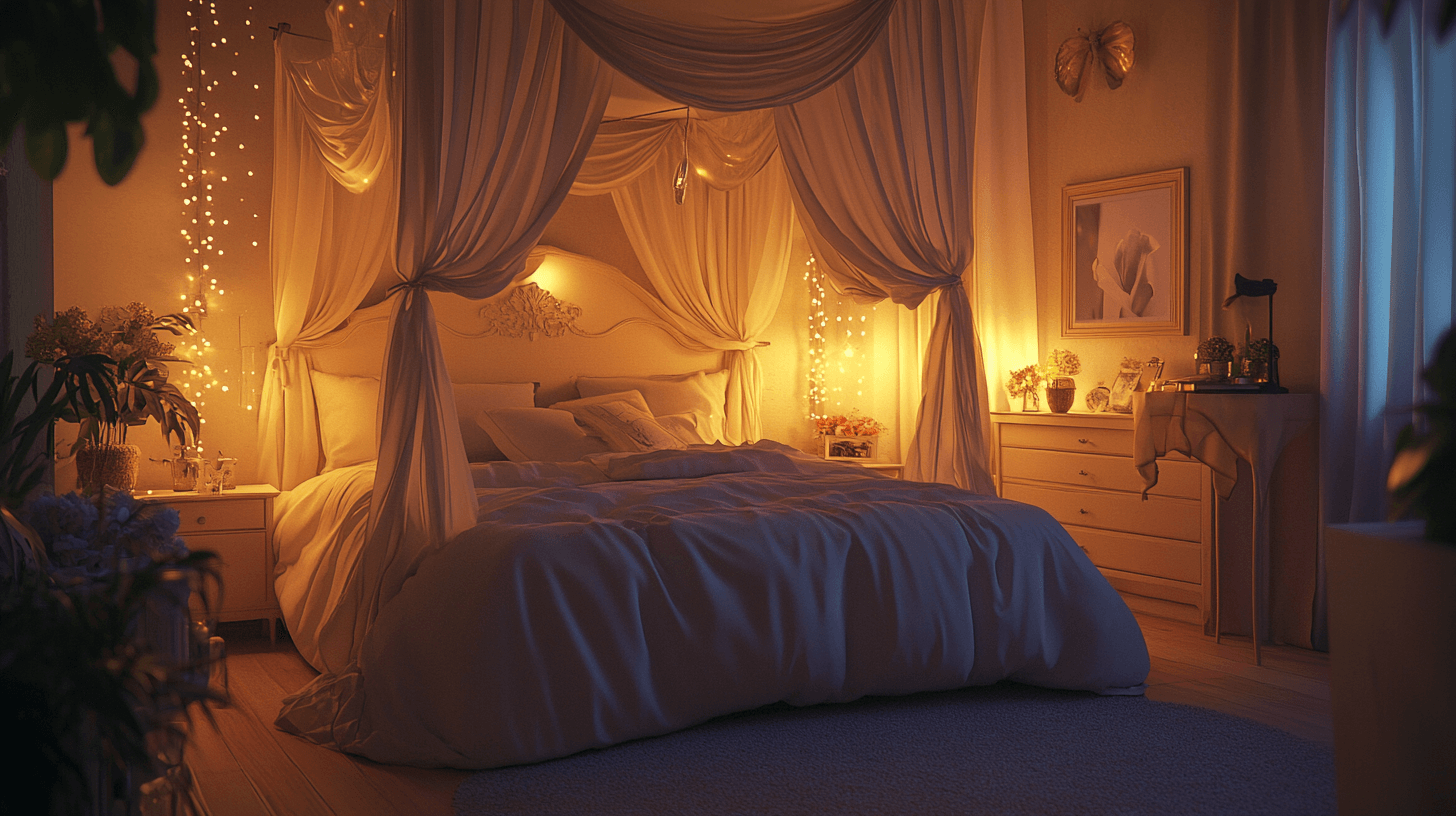 Dormitorio con cama con dosel: Romántico y acogedor