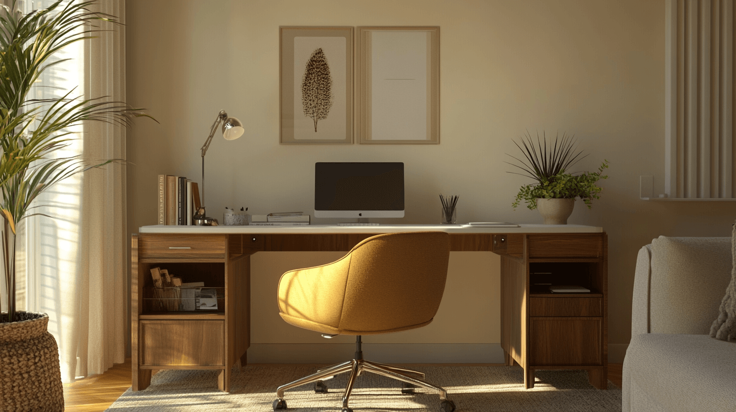 Oficina en casa en la sala de estar: Espacio de trabajo elegante para el hogar