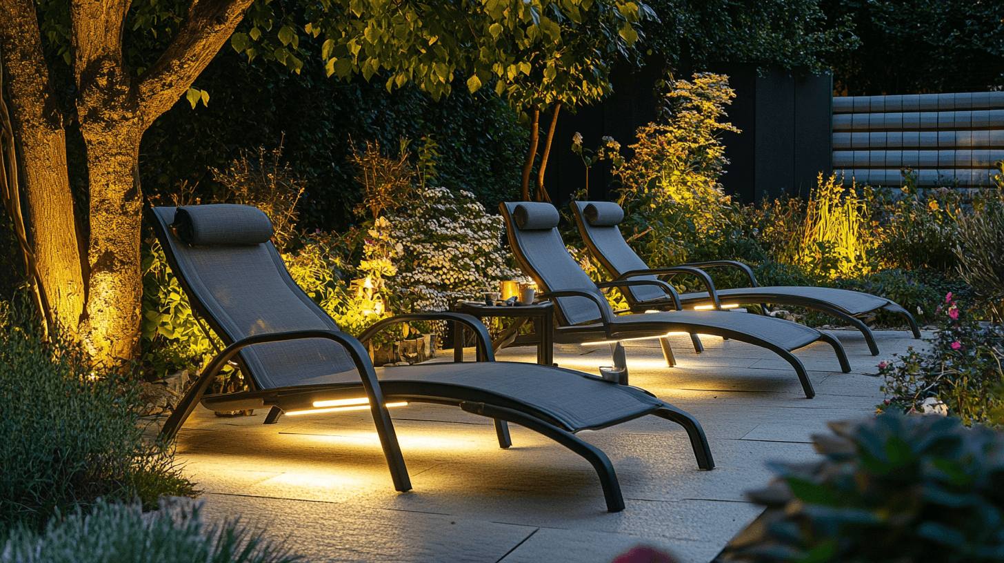 Diferentes tipos de muebles de jardín con iluminación LED