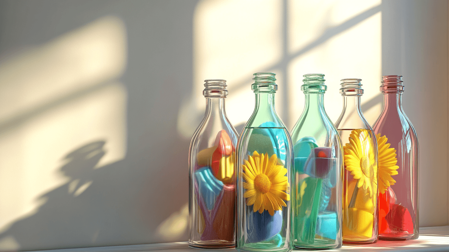 Botellas de vidrio como soluciones de almacenamiento decorativas