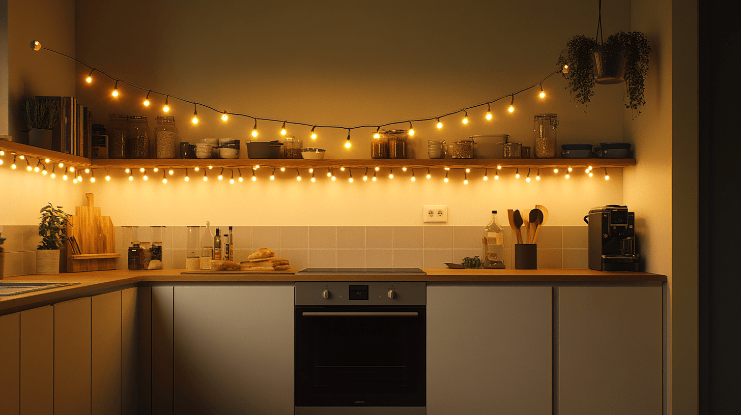 Guirnaldas de luces en la cocina: funcionalidad se encuentra con el diseño