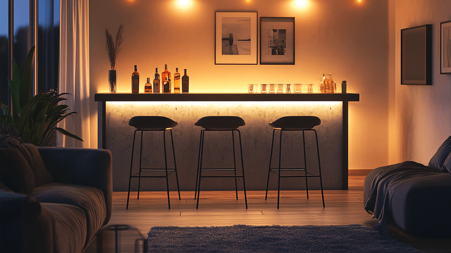 Ambiente de bar en casa: Mesas de bar y taburetes