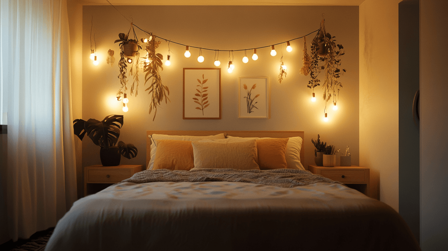 Sueños de dormitorio: Guirnaldas de luces para un ambiente relajado