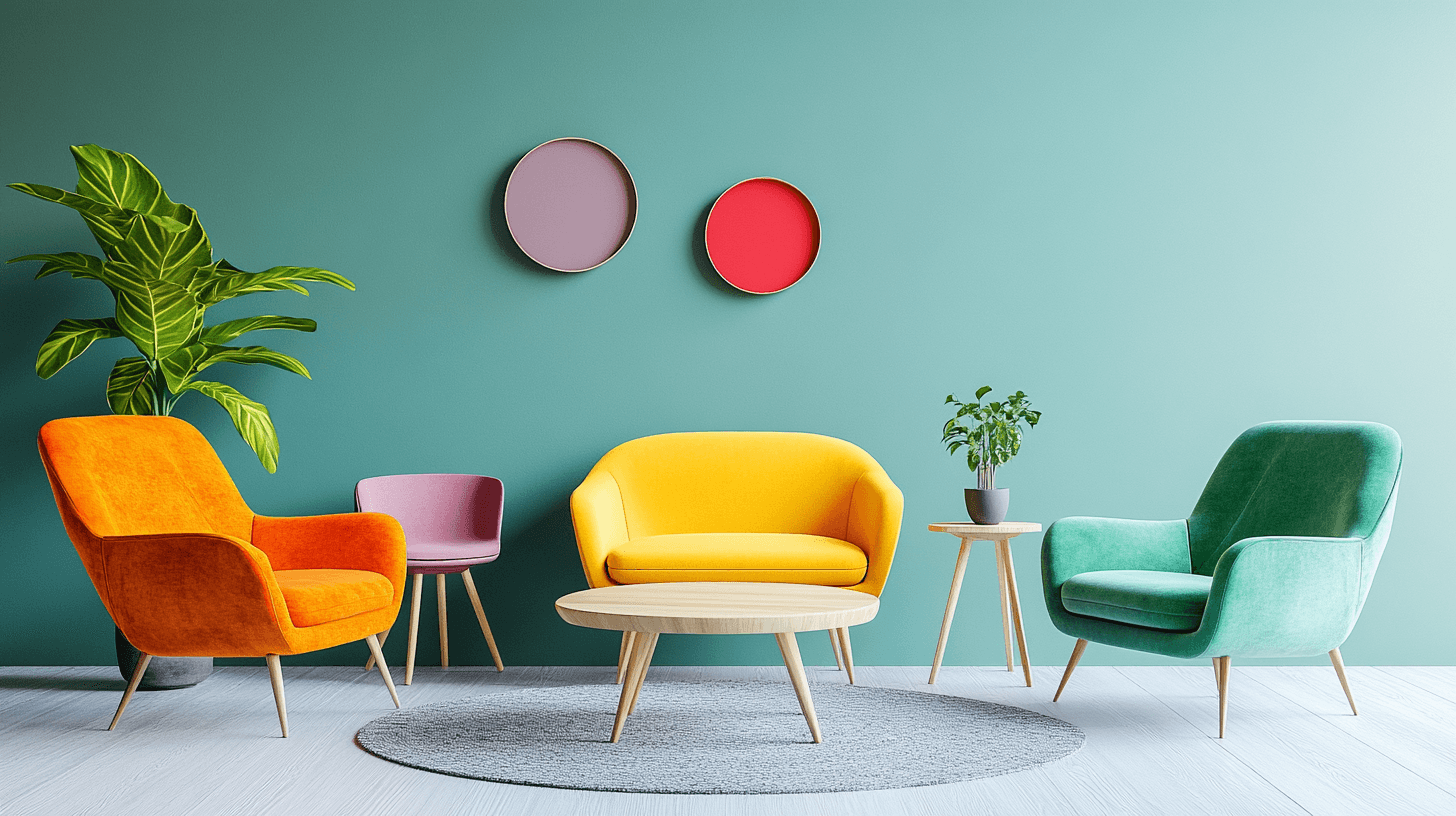 Muebles coloridos como pieza central