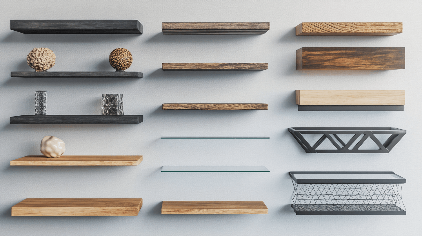 Diferentes diseños y materiales de estantes de pared