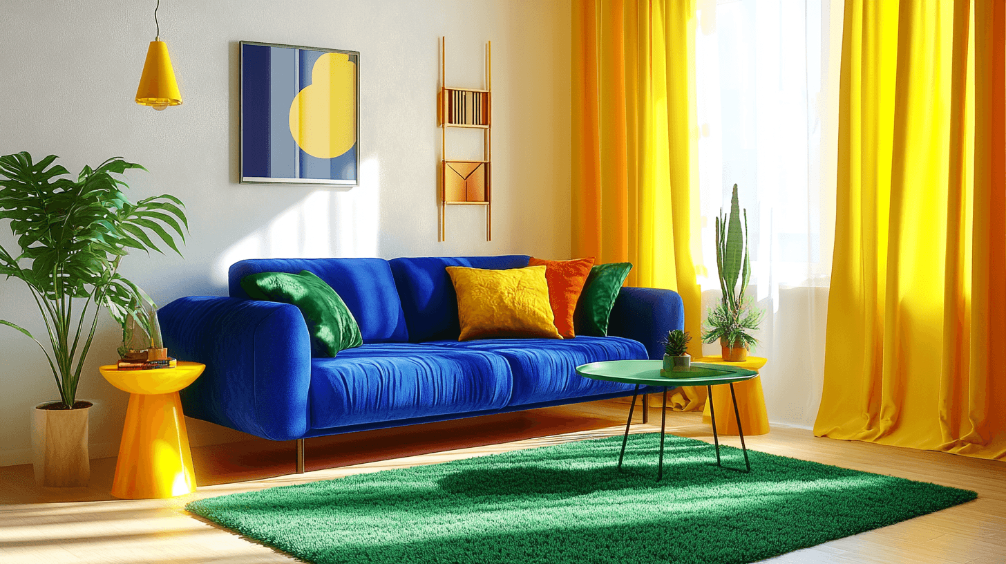 Colores llamativos en el diseño de la sala de estar