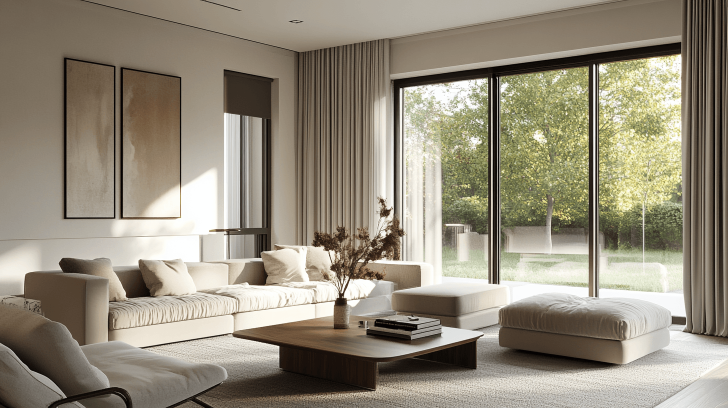 Sala de estar de estilo moderno: Líneas claras y detalles minimalistas