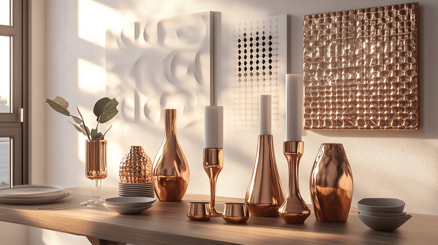 Acentos decorativos de cobre para el comedor