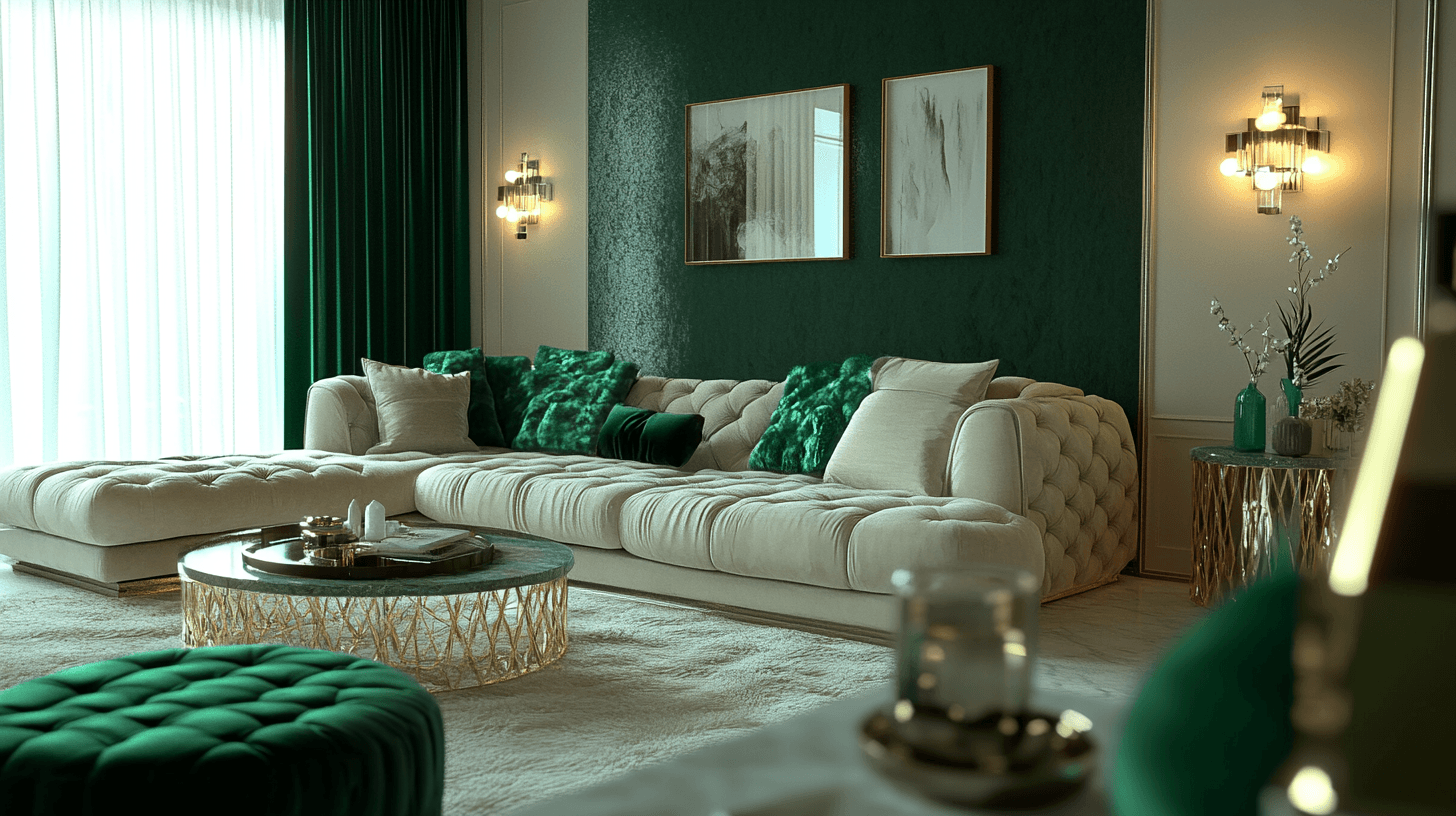 Verde esmeralda en la sala de estar: elegante y relajante